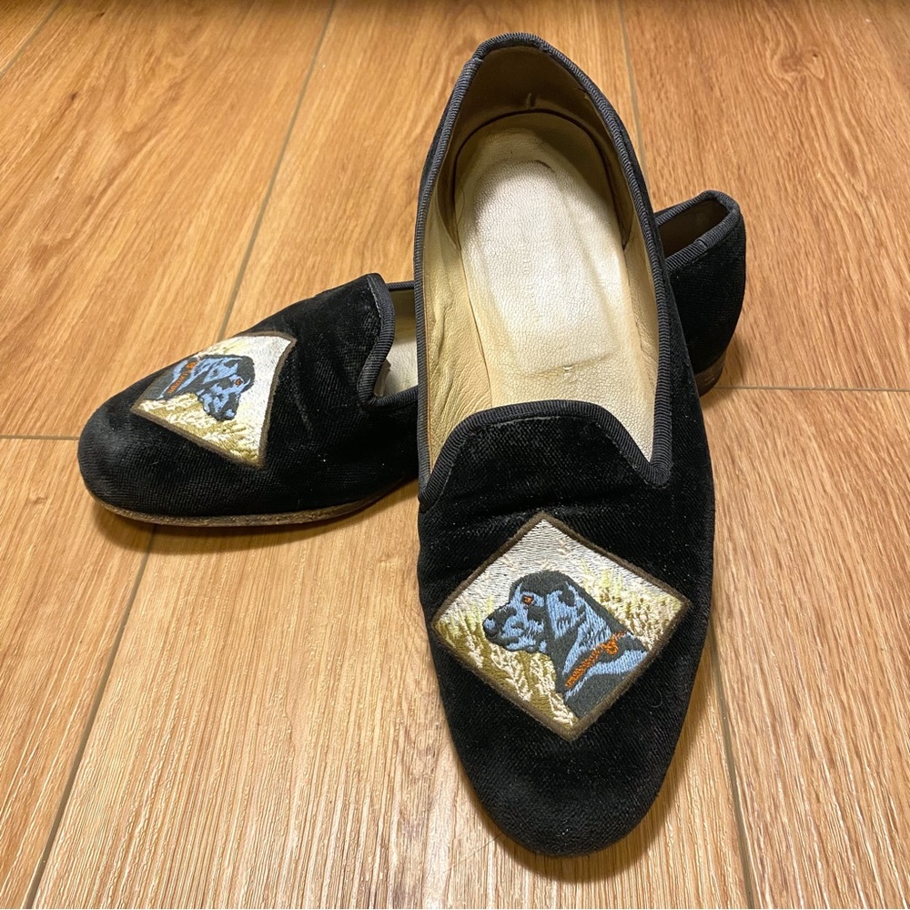 RARE Stubbs & Wootton Hunting Bird Dog Black Loafers 8